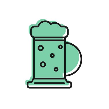 Beyaz arka planda siyah çizgi ahşap bira kupası ikonu var. Vektör İllüstrasyonu