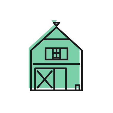 Siyah çizgi Farm House kavram simgesi beyaz arka plan üzerinde izole. Rustik çiftlik arazisi. Vektör İllüstrasyonu