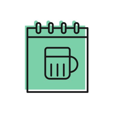 Siyah çizgi Aziz Patrick Günü, takvim simgesi beyaz arka planda izole edilmiş. Dört yapraklı yonca sembolü. Tarih 17 Mart. Vektör İllüstrasyonu