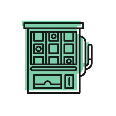 Siyah çizgi kumar makinesi simgesi beyaz arkaplanda izole edildi. Vektör İllüstrasyonu