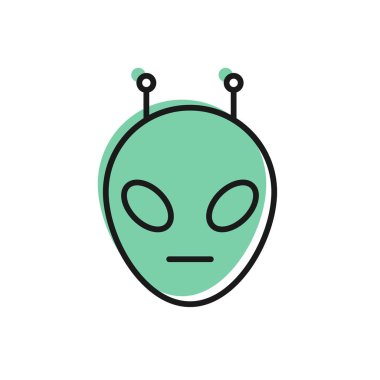 Siyah çizgi uzaylı simgesi beyaz arkaplanda izole edildi. Uzaylı yüzü ya da kafa sembolü. Vektör İllüstrasyonu