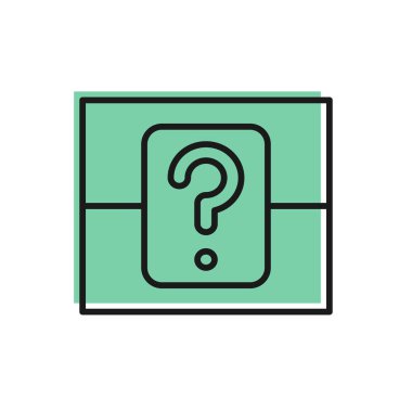 Beyaz arkaplanda izole edilmiş oyun simgesi için siyah çizgi Gizem kutusu veya rastgele ganimet kutusu. Soru kutusu. Vektör İllüstrasyonu