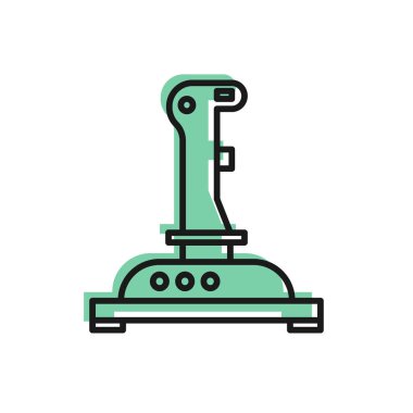 Atari makinesi simgesi için siyah çizgi Joystick beyaz arkaplanda izole edildi. Joystick oyun alanı. Vektör İllüstrasyonu