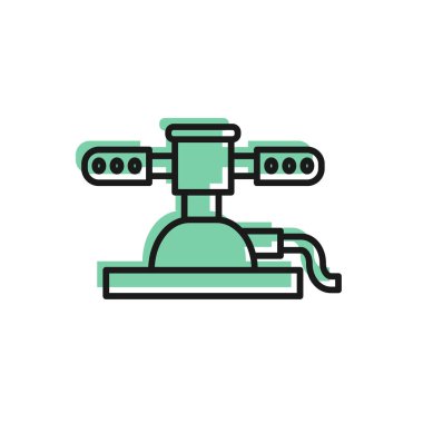 Beyaz arkaplanda siyah çizgi otomatik sulama ikonu izole edildi. Su ekipmanları. Bahçe elemanı. Sprey tabanca ikonu. Vektör İllüstrasyonu