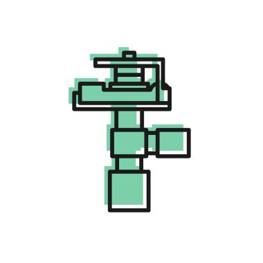 Beyaz arkaplanda siyah çizgi otomatik sulama ikonu izole edildi. Su ekipmanları. Bahçe elemanı. Sprey tabanca ikonu. Vektör İllüstrasyonu