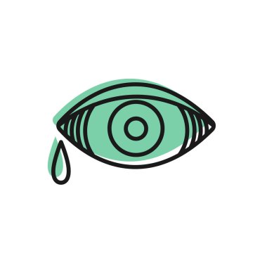 Beyaz arka planda izole edilmiş viral, bakteriyel ya da alerjik konjonktivit ikonu nedeniyle siyah çizgi kırmızımsı göz. Vektör İllüstrasyonu