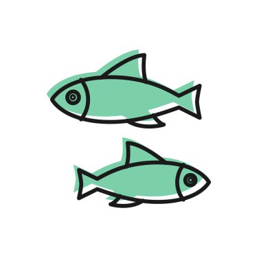 Siyah çizgi Balık simgesi beyaz arka plan üzerinde izole. Vektör İllüstrasyonu