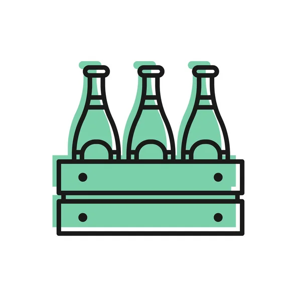 Black Line Packung Bierflaschen Symbol Isoliert Auf Weißem Hintergrund Holzkiste — Stockvektor