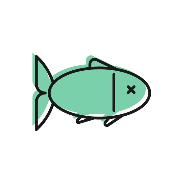 Black Line Fish Icon Isolated White Background Vector Illustration — Stock Vector