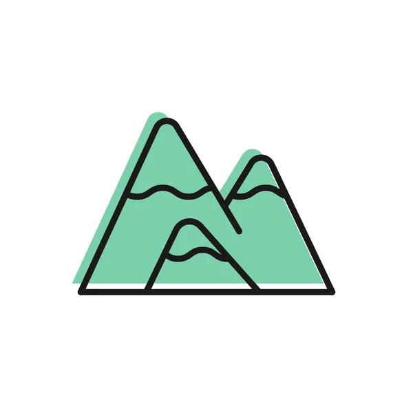 Icono Montañas de línea negra aislado sobre fondo blanco. Símbolo de victoria o concepto de éxito. Ilustración vectorial — Vector de stock