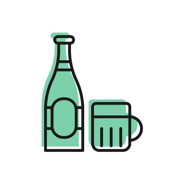 Línea negra Botella de cerveza e icono de vidrio aislados sobre fondo blanco. Alcohol Símbolo de bebida. Ilustración vectorial — Vector de stock