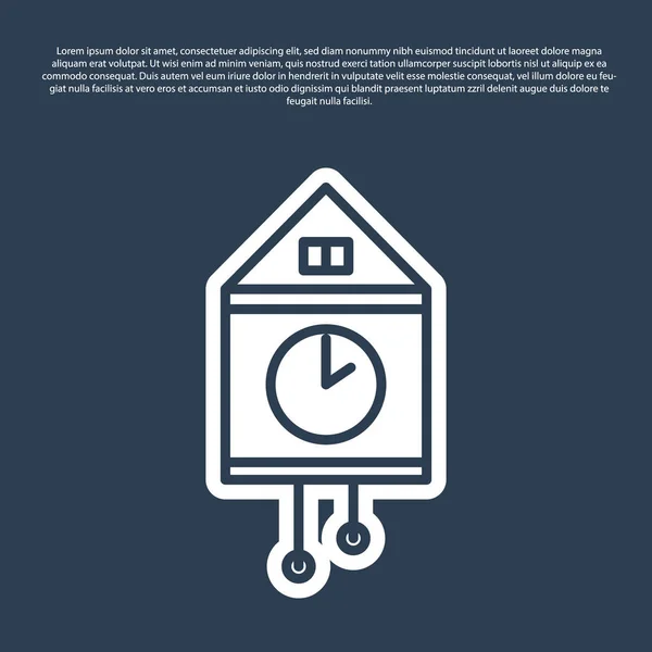 Línea azul Icono de reloj de pared retro aislado sobre fondo azul. Signo del reloj de cuco. Reloj de péndulo antiguo. Ilustración vectorial — Archivo Imágenes Vectoriales