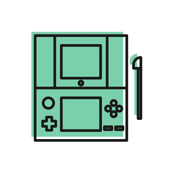 Linha preta Ícone de console de videogame portátil isolado em fundo branco. Sinal do Gamepad. Conceito de jogo. Ilustração vetorial — Vetor de Stock