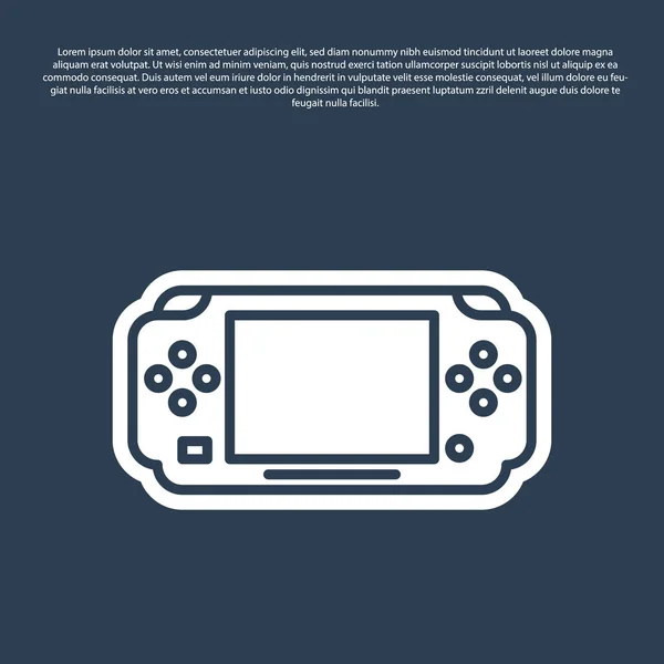 Línea azul Icono de consola de videojuegos portátil aislado sobre fondo azul. Señal de mando. Concepto de juego. Ilustración vectorial — Archivo Imágenes Vectoriales