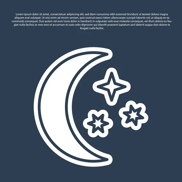 Línea azul Icono de luna y estrellas aislado sobre fondo azul. Ilustración vectorial — Archivo Imágenes Vectoriales