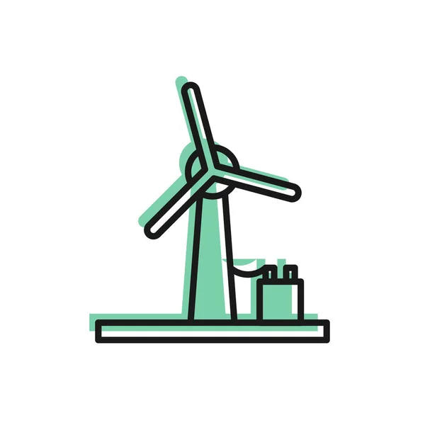 Linha preta Ícone de turbina eólica isolado no fundo branco. Sinal do gerador de vento. Moinho de vento para produção de energia elétrica. Ilustração vetorial — Vetor de Stock