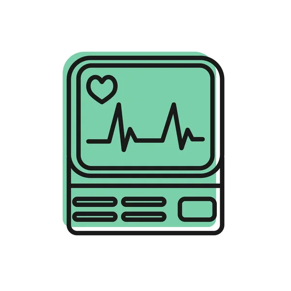 Linha preta Monitor de computador com ícone de cardiograma isolado em fundo branco. Ícone de monitoramento. Monitor de ECG com mão batida cardíaca desenhada. Ilustração vetorial — Vetor de Stock