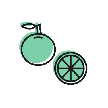 Siyah çizgi turuncu meyve ikonu beyaz arkaplanda izole edilmiş. Vektör İllüstrasyonu