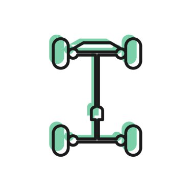 Siyah çizgi Chassis araba simgesi beyaz arkaplanda izole edildi. Vektör İllüstrasyonu
