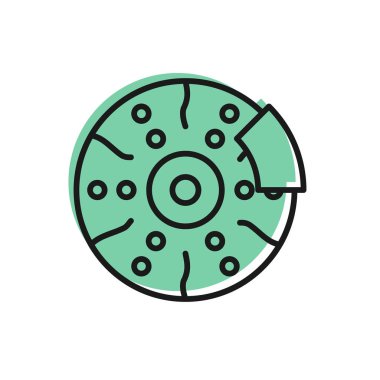 Beyaz arka planda izole edilmiş siyah çizgili araba fren diski. Vektör İllüstrasyonu