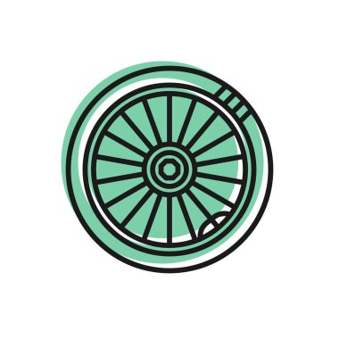 Siyah çizgi araba tekerleği simgesi beyaz arka planda izole edildi. Vektör İllüstrasyonu