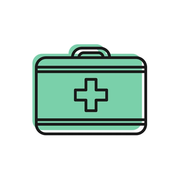 Black line First aid kit icon isolated on white background. Medical box with cross. Medical equipment for emergency. Healthcare concept. Vector Illustration — Stock Vector