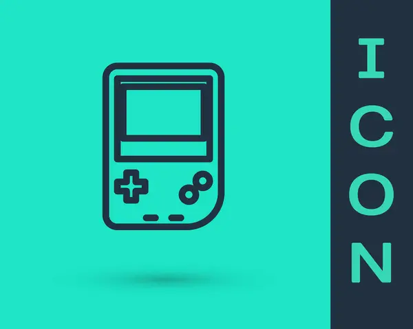 Schwarze Linie tragbare Videospielkonsole Symbol isoliert auf grünem Hintergrund. Gamepad-Zeichen. Spielkonzept. Vektorillustration — Stockvektor