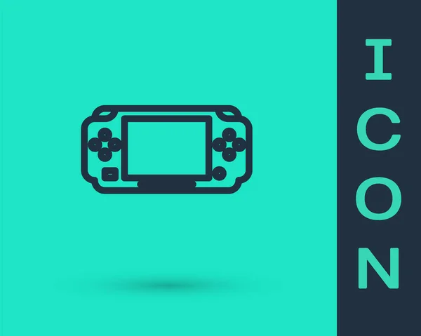 Fekete vonal Hordozható videojáték konzol ikon elszigetelt zöld alapon. Gamepad jel. Játékkoncepció. Vektorillusztráció — Stock Vector