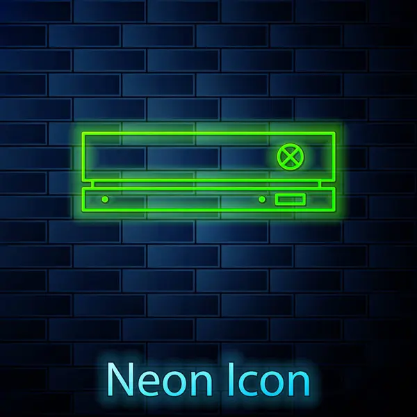 Linha de néon brilhante Ícone de console de vídeo game isolado no fundo da parede de tijolo. Ilustração vetorial — Vetor de Stock