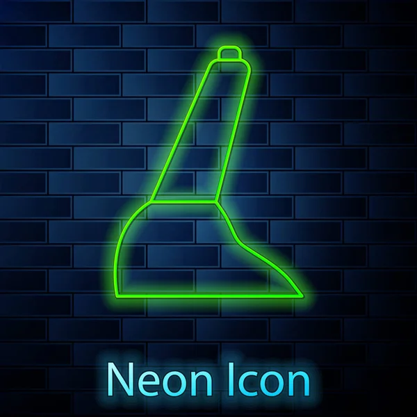 Leuchtende Neon-Linie Auto Handbremse Symbol isoliert auf Backsteinwand Hintergrund. Feststellbremse. Vektorillustration — Stockvektor