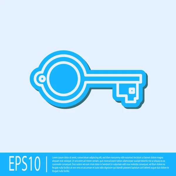 Blue line Ancient key for game icon isolated on grey background. Vector Illustration