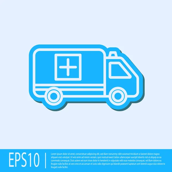 Blaue Linie Rettungswagen und Notarztwagen Symbol isoliert auf grauem Hintergrund. Rettungswagen medizinische Evakuierung. Vektorillustration — Stockvektor