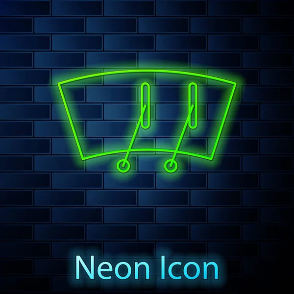 Ragyogó neon vonal Szélvédőtörlő ikon elszigetelt téglafal háttér. Vektorillusztráció — Stock Vector