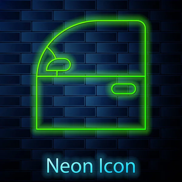 Brillante línea de neón icono de la puerta del coche aislado en el fondo de la pared de ladrillo. Ilustración vectorial — Vector de stock