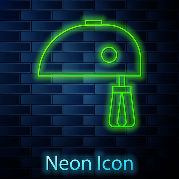 Leuchtende Neon-Line-Elektromixer-Symbol isoliert auf Backsteinwand Hintergrund. Küchenmixer. Vektorillustration — Stockvektor