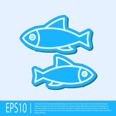 Mavi çizgi Balık simgesi gri arkaplanda izole edildi. Vektör İllüstrasyonu