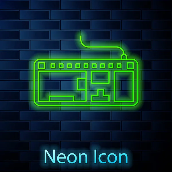 Świecąca neonowa linia Ikona klawiatury komputera izolowana na tle cegły. Znak składnika PC. Ilustracja wektora — Wektor stockowy