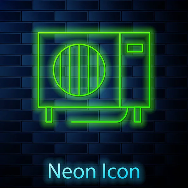 Glowing neon line Air conditioner icon isolated on brick wall background. Split system air conditioning. Cool and cold climate control system. Vector Illustration — Stock Vector