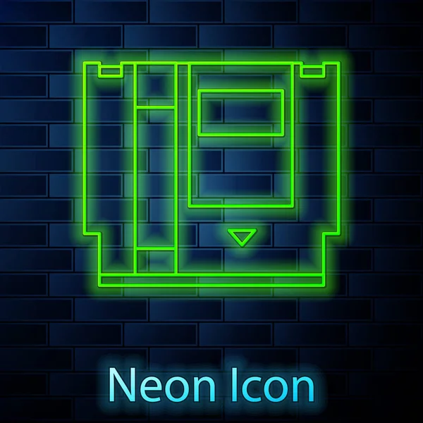 Linha de néon brilhante Cartucho para console de jogo retro ícone isolado no fundo da parede de tijolo. Cartucho de TV Game. Ilustração vetorial — Vetor de Stock