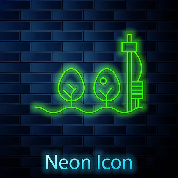 Ragyogó neon vonal Önálló érzékelő és növényi ikon elszigetelt téglafal háttér. Vektorillusztráció — Stock Vector