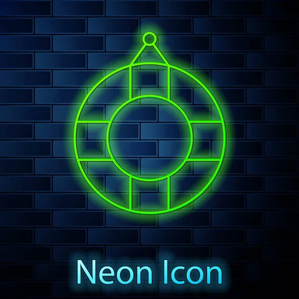 Zářící neonová čára Ikona záchranné bóje izolovaná na pozadí cihlové stěny. Životní symbol. Vektorová ilustrace — Stockový vektor