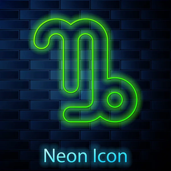 Ragyogó neon vonal Kaprikornusz állatöv jel ikon elszigetelt téglafal háttér. Asztrológiai horoszkóp gyűjtemény. Vektorillusztráció — Stock Vector
