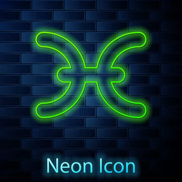Glödande neon linje Fiskarna zodiak skylt ikon isolerad på tegel vägg bakgrund. Astrologiska horoskop samling. Vektor Illustration — Stock vektor