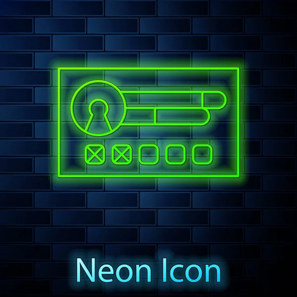 Glödande neon line Skapa konto skärm ikon isolerad på tegel vägg bakgrund. Vektor Illustration — Stock vektor