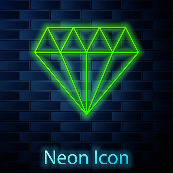 Ragyogó neon vonal Gyémánt ikon elszigetelt téglafal háttér. Ékszer szimbólum. Ékkő. Vektorillusztráció — Stock Vector