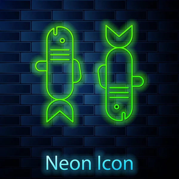 Ligne lumineuse néon Poissons icône signe du zodiaque isolé sur fond de mur de briques. Collection d'horoscope astrologique. Illustration vectorielle — Image vectorielle
