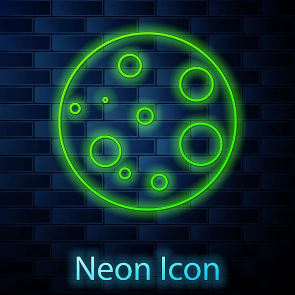 Linea al neon luminosa icona Luna isolata su sfondo muro di mattoni. Illustrazione vettoriale — Vettoriale Stock