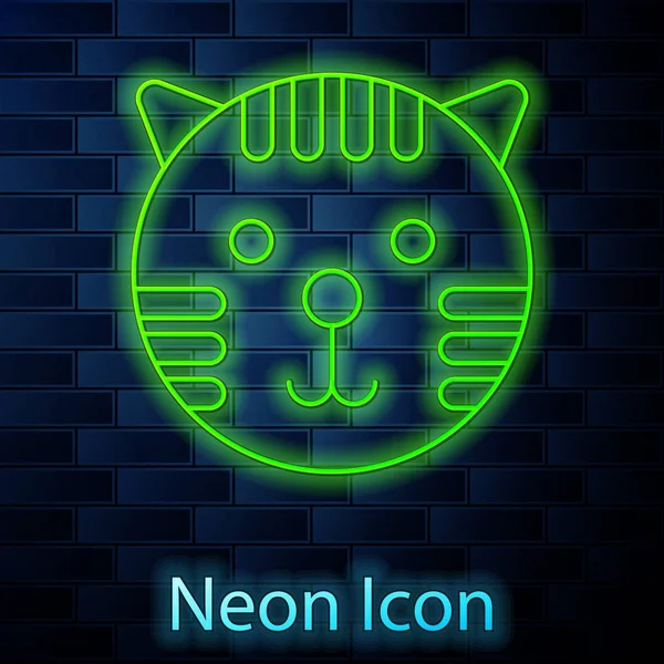 Świecąca neon linia Tiger znak zodiaku ikona izolowane na tle cegły ściany. Astrologiczna kolekcja horoskopów. Ilustracja wektora — Wektor stockowy