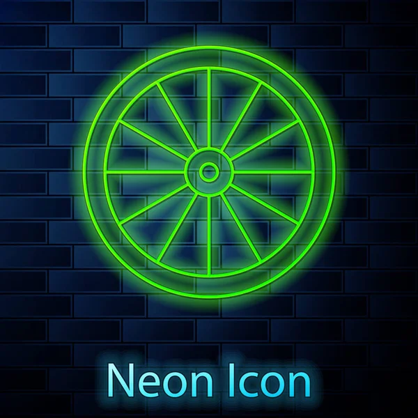 Leuchtende Neon-Linie Autoradsymbol isoliert auf Backsteinwand Hintergrund. Vektorillustration — Stockvektor