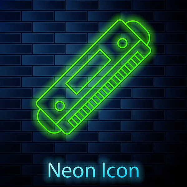 Świecące neon linii ikona Harmonica izolowane na tle cegły ściany. Instrumenty muzyczne. Ilustracja wektora — Wektor stockowy